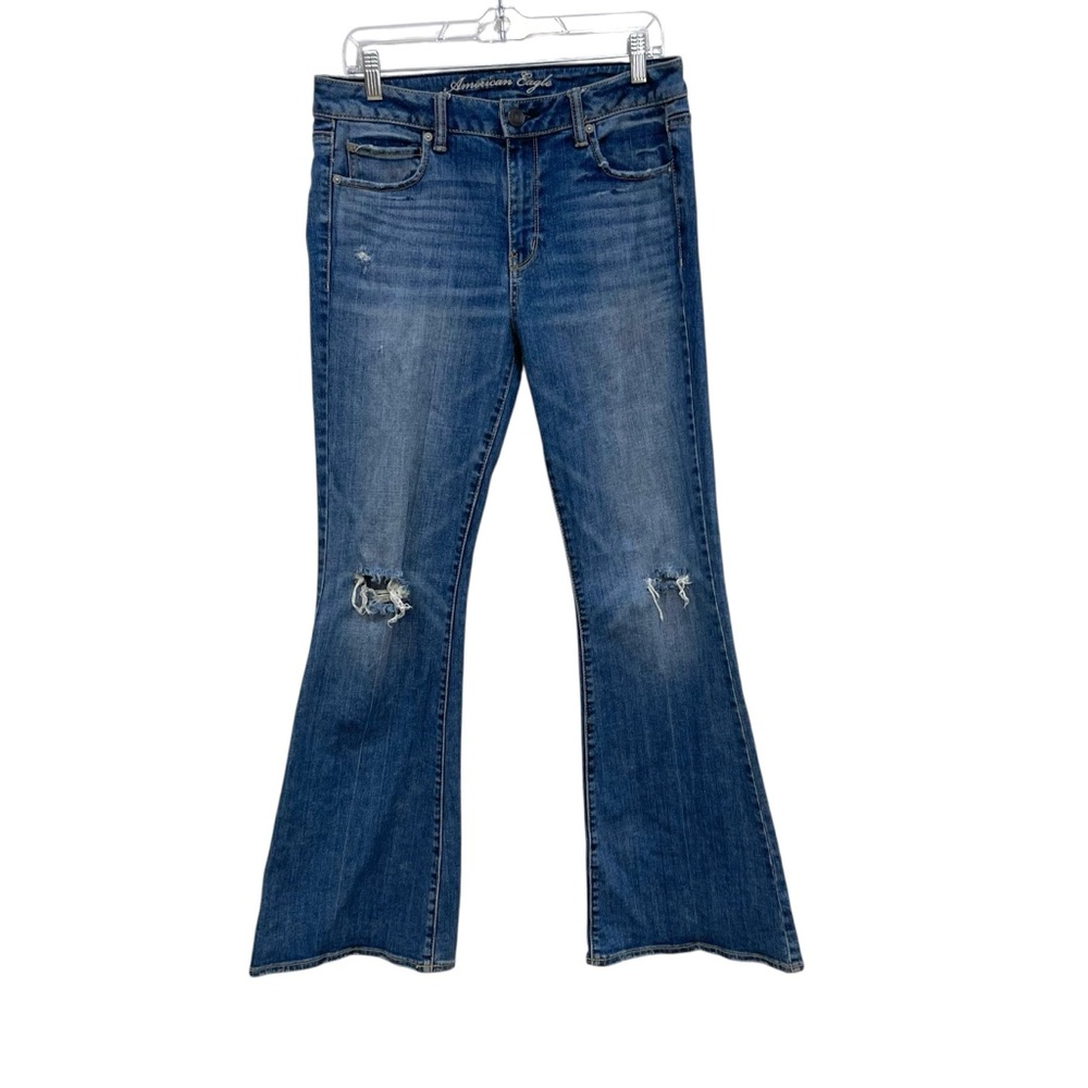 American Eagle Vintage 77 High Rise Flare Leg Jeans Medium Wash Stretch Women 10